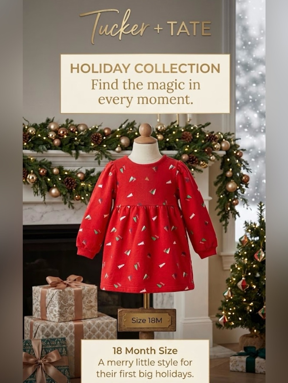 Cute Tucker + Tate Red Holiday Fleece Dress with Tree Accents ~ 18 mos